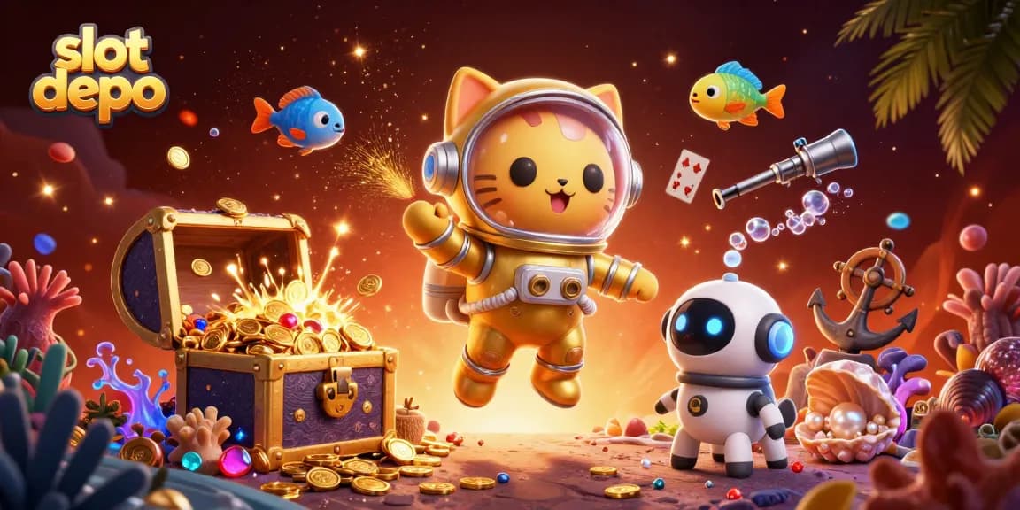 Menangkan slot depo dengan permainan seru yang dikelilingi harta karun dan elemen kasino menarik.