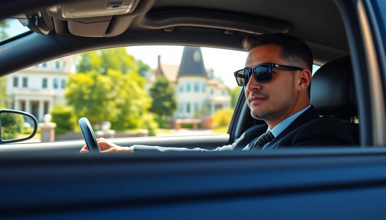 Reliable chauffeur service Rhode Island, showcasing a professional driver in an elegant car.