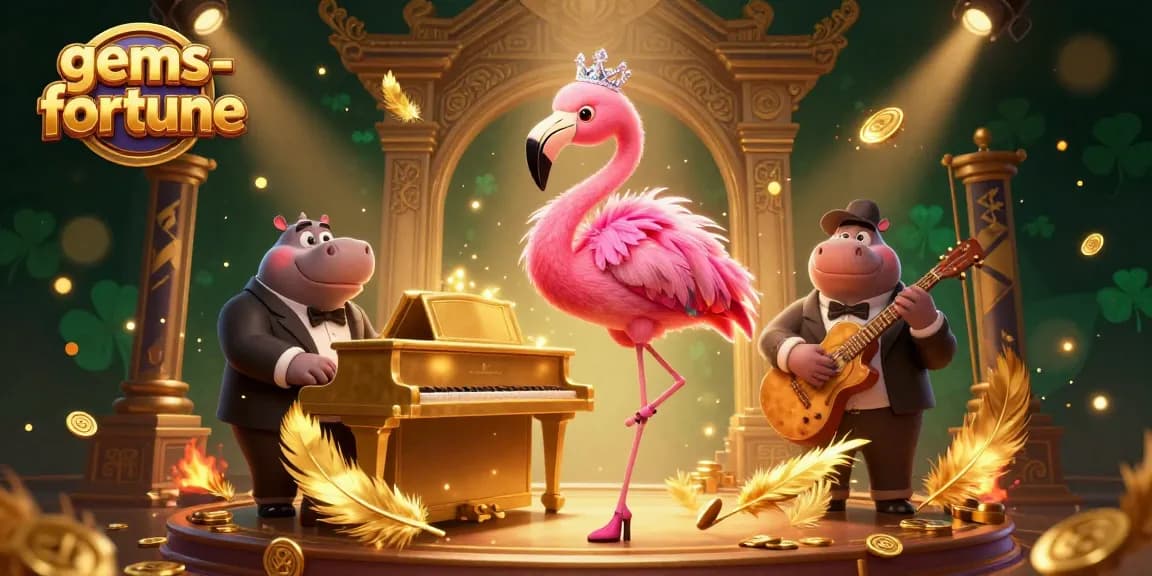 Winners celebrate fortune gems with lively characters in a vibrant casino scene