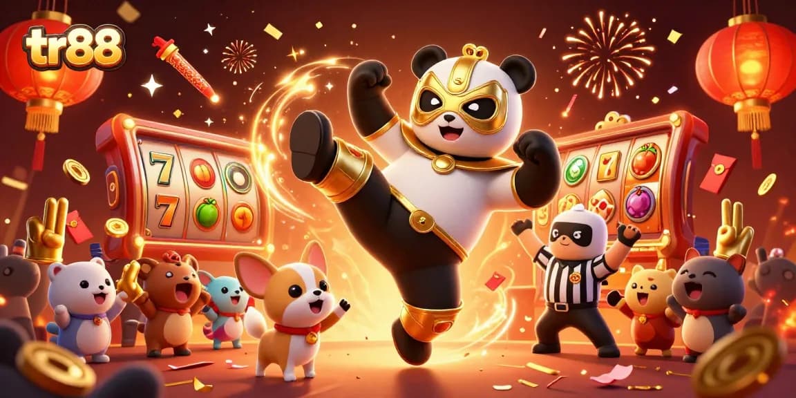 Experience thrilling gameplay at tr88 with a panda wrestler, vibrant slots, and casino excitement!