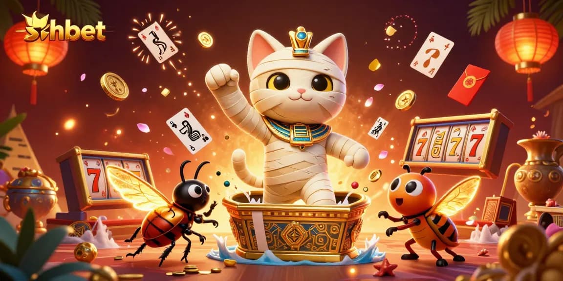 Experience thrilling gaming moments with shbet featuring a lively pyramid casino, mummy cat, and gaming riches.