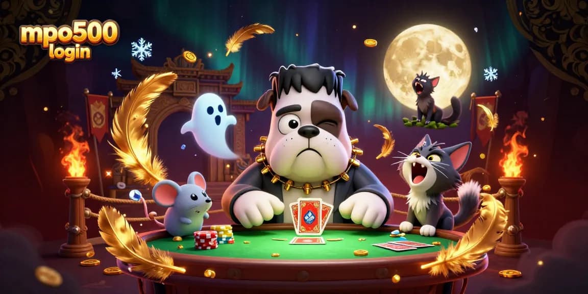 Engage in thrilling gameplay at mpo500 login with a lively 3D casino illustration featuring unique characters.