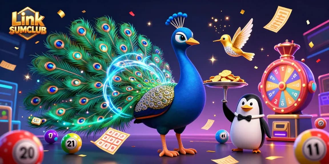 Engage with Link SUMCLUB featuring vibrant lottery balls and a festive casino atmosphere