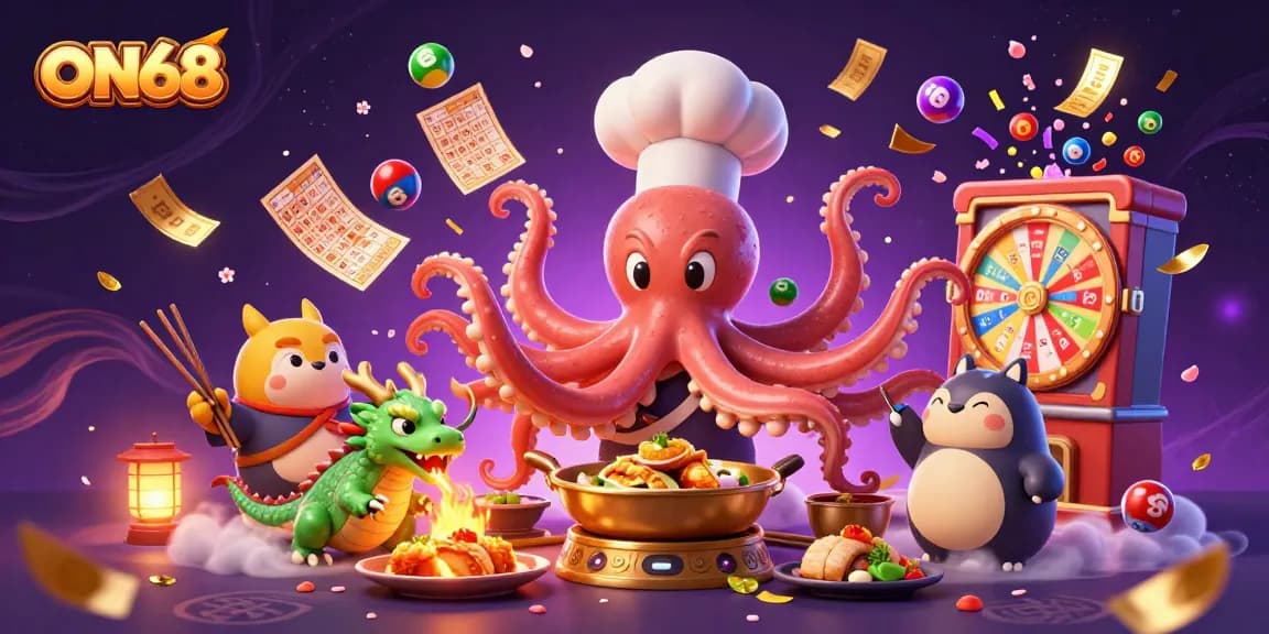 Experience winning excitement with ON68's vibrant casino scene featuring dynamic characters and thrilling game elements.