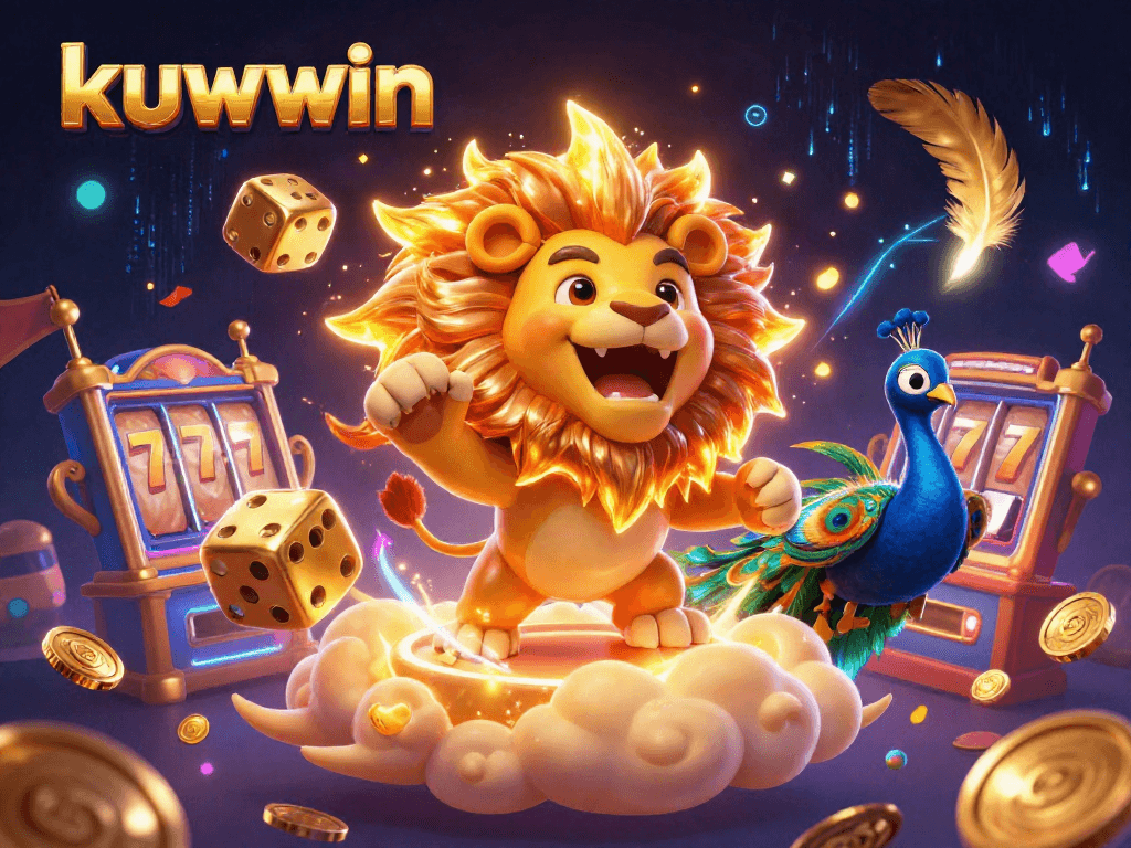 Engage with kuwwin's thrilling slots experience featuring a sun lion and golden dice.
