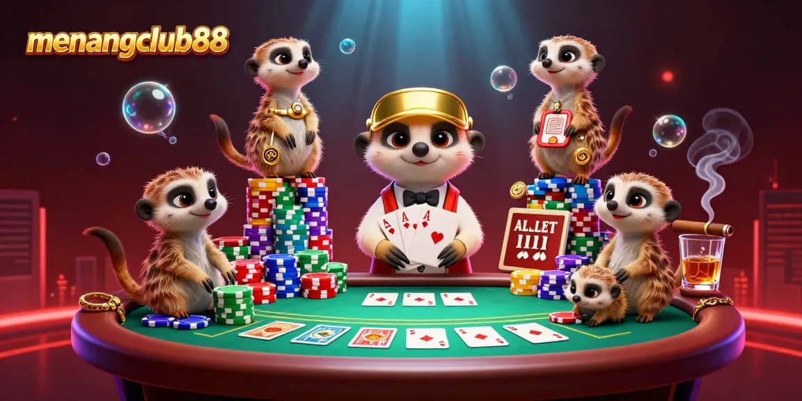 Experience playful meerkats managing a vibrant casino while enjoying classic and modern games at menangclub88.