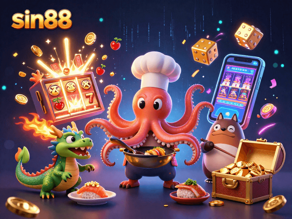 Experience thrilling gameplay at sin88 with an action-packed casino scene showcasing vibrant characters and dynamic elements.