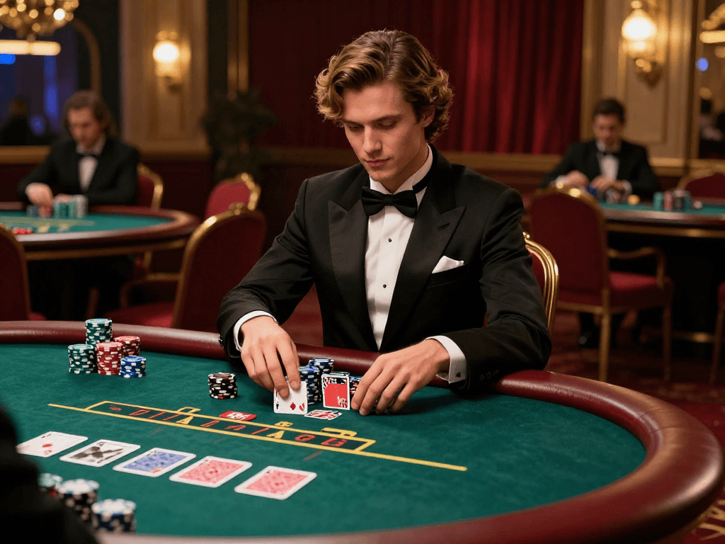 Sòng bạc Jin88 với người chơi đang tham gia ván bài poker hấp dẫn tại không gian sang trọng.