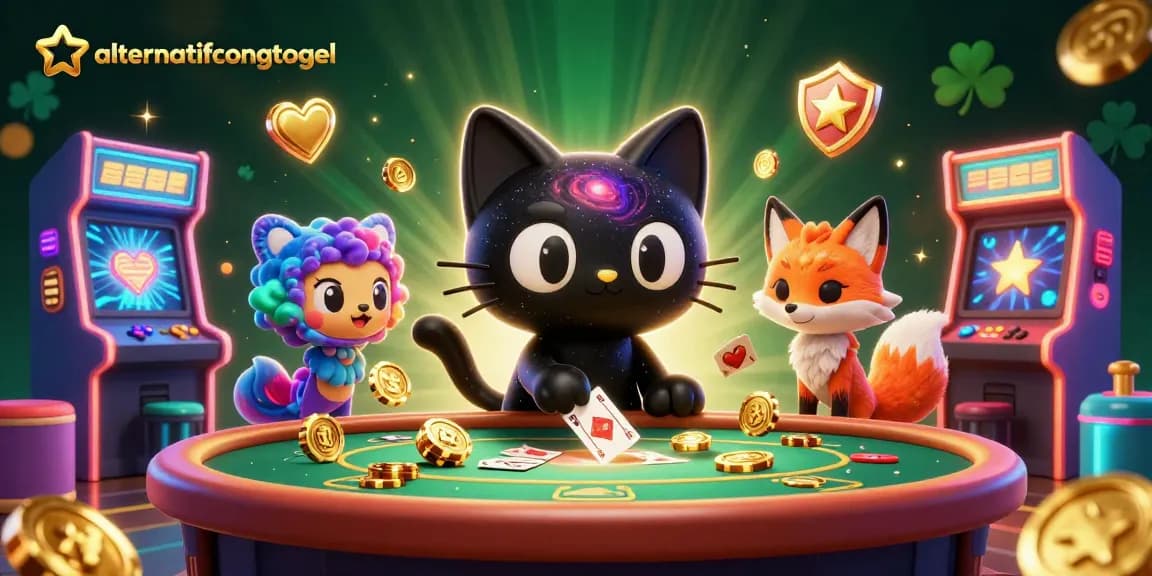 Win big with alternatifcongtogel in this vibrant 3D cosmic casino illustration featuring animated characters.