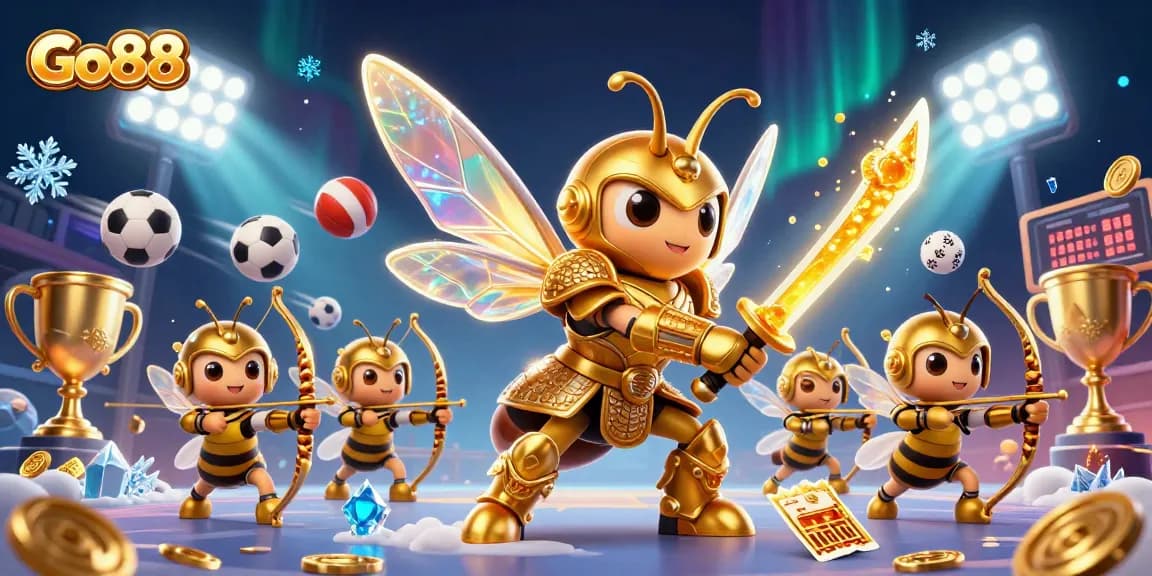 Experience thrilling gameplay at Go88 with vibrant 3D illustration showcasing dynamic sports elements and fantasy characters.