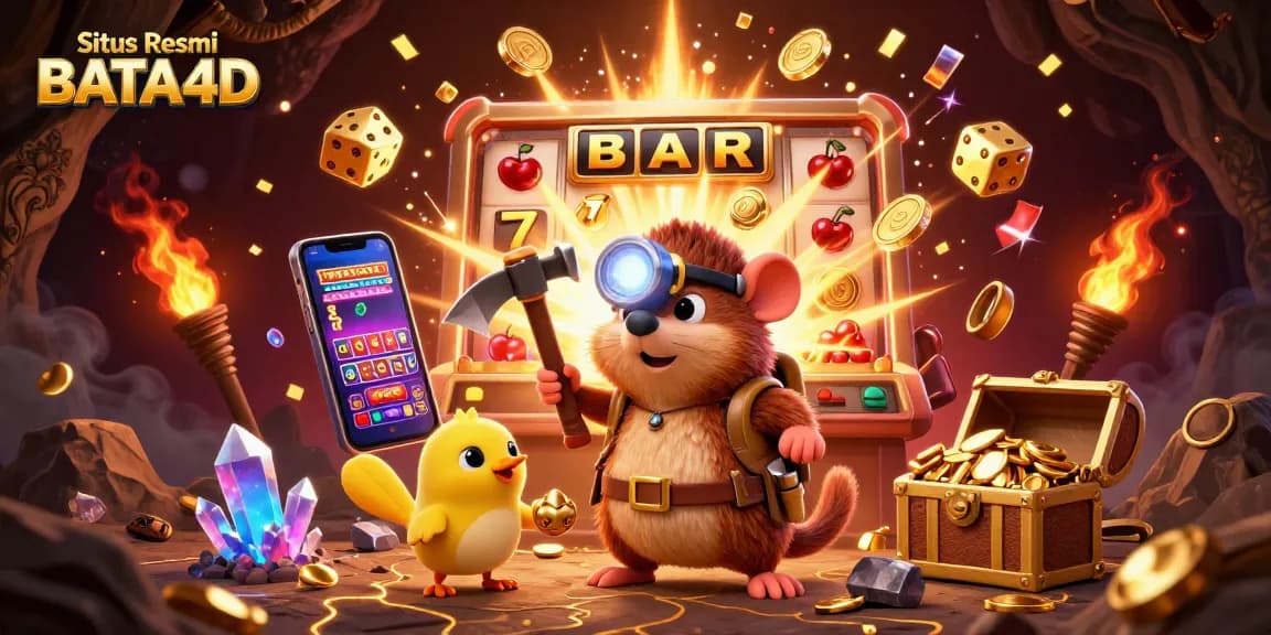 Catch the excitement at Situs Resmi BATA4D with a vibrant 3D casino scene showcasing thrilling gaming elements.