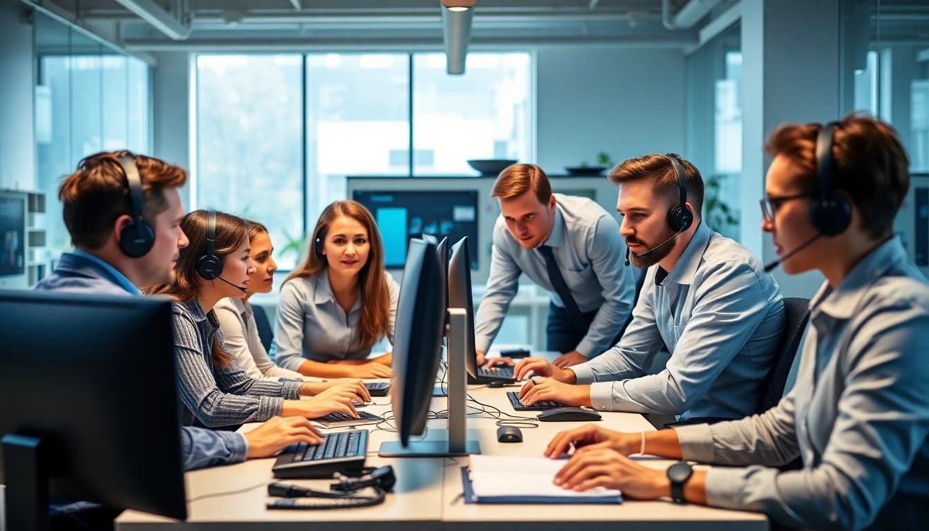 IT support services for small business team collaborating in a bright office environment.