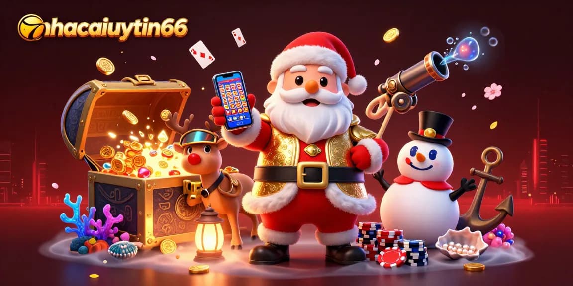 Experience thrilling jackpots at nhacaiuytin66 with Santa, his reindeer dealer, and a chip-clad snowman!