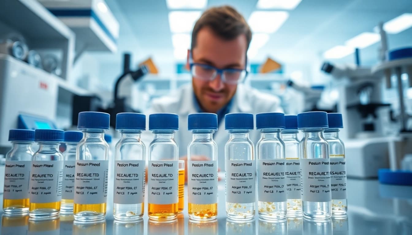 Showcasing amc essentials peptide research setup with vibrant colors and professional lighting.