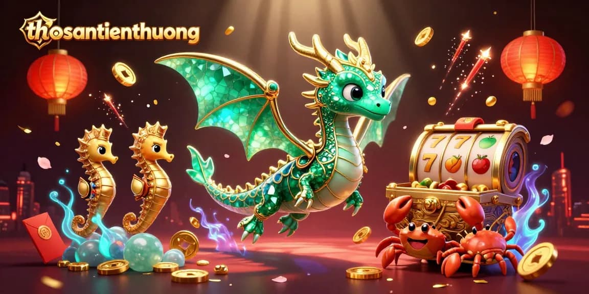 Experience big wins with thosantienthuong in a vibrant 3D slot game featuring enchanted dragons and treasures.