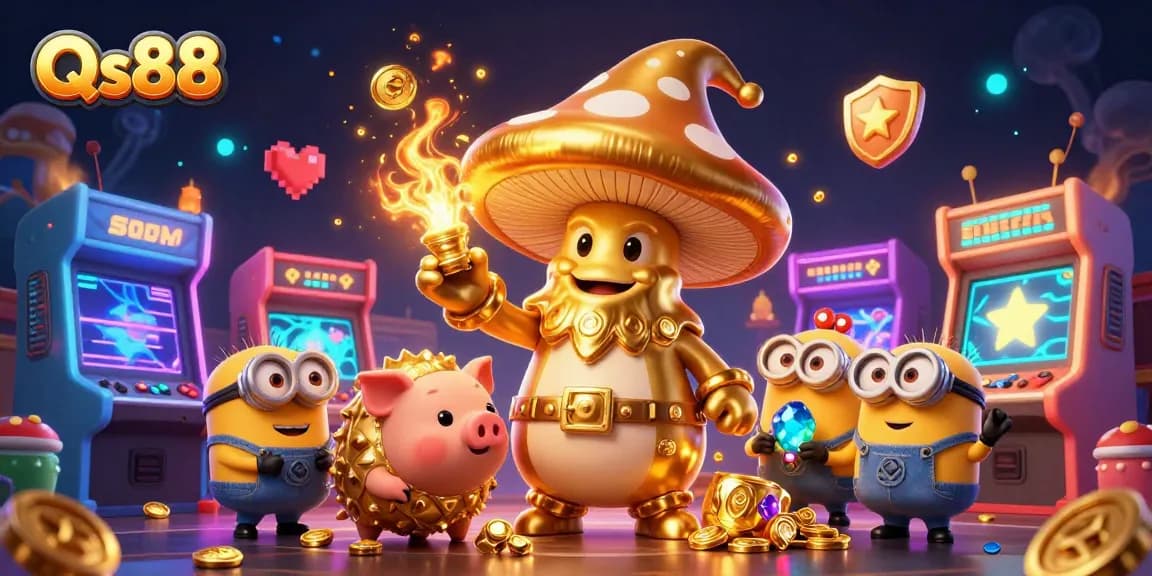 Win big with Qs88 in this dynamic casino-themed 3D illustration combining magic and gaming.