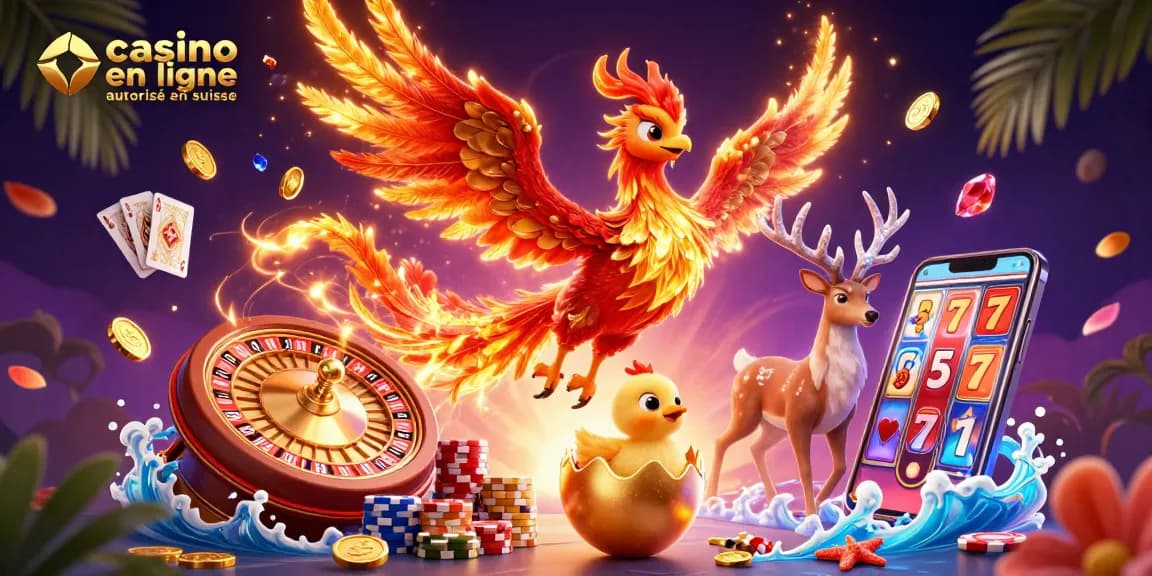 Plonger dans le monde du casino en ligne autorisé en suisse avec des personnages emblématiques et des éléments de jeu richement illustrés.