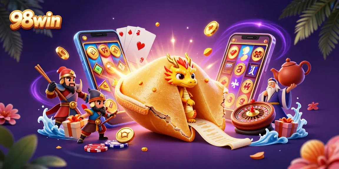 Engage in thrilling gambling with 98win's vibrant casino scene, featuring dynamic games and characters.