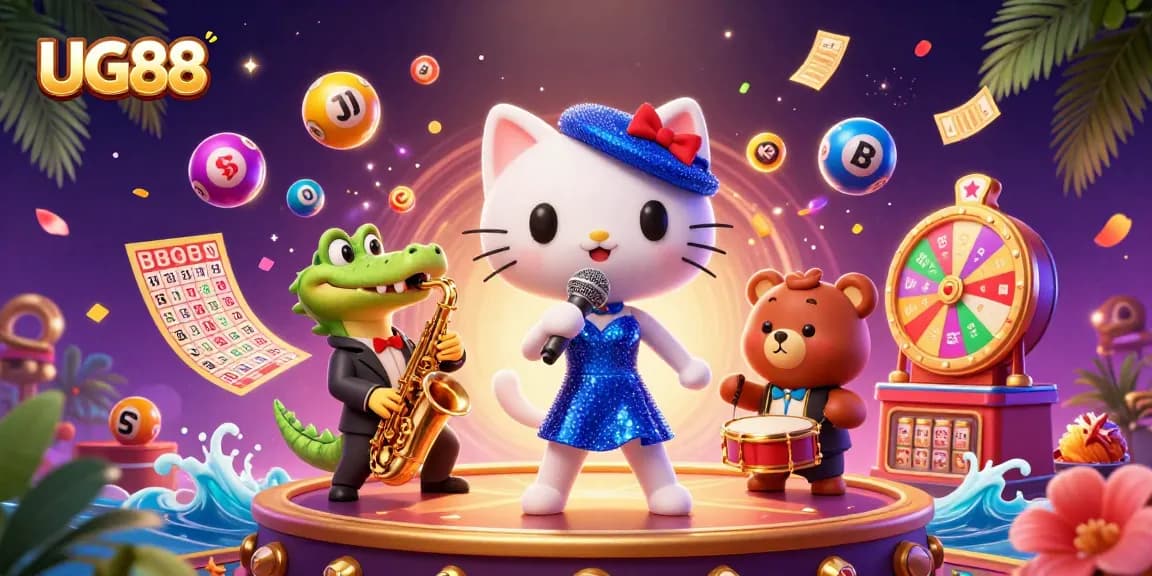 Experience winning excitement at UG88 with vibrant lottery balls and fun casino characters.