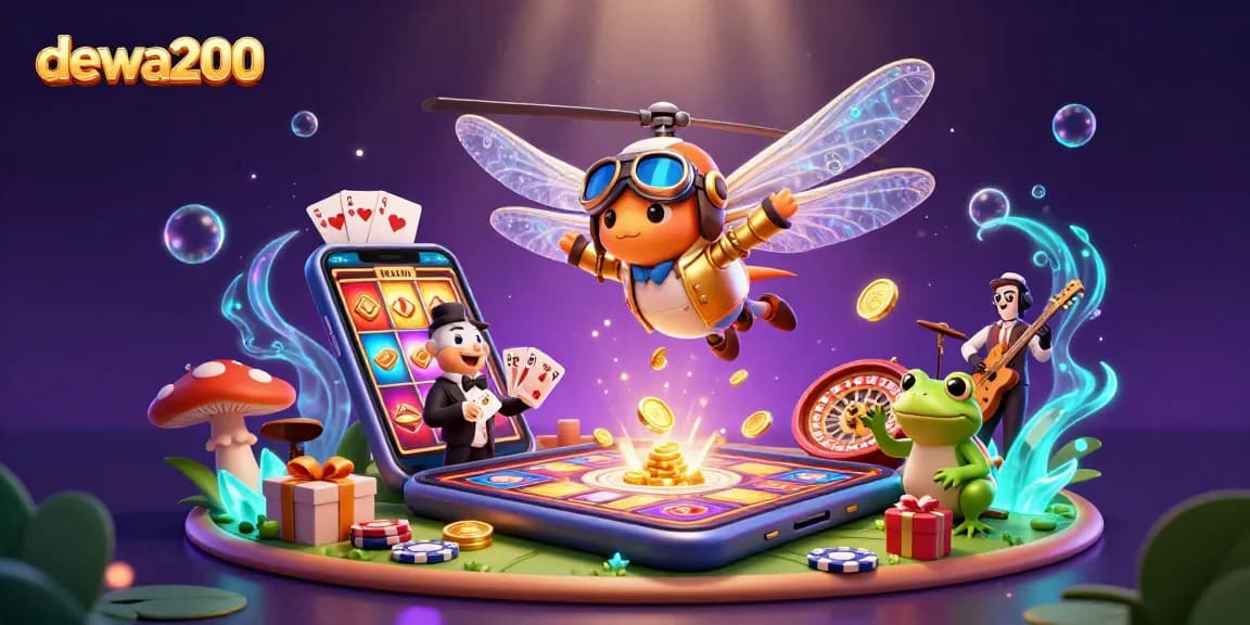 Gambarlah pengalaman bermain di dewa200 dengan suasana kasino yang meriah dan karakter unik.