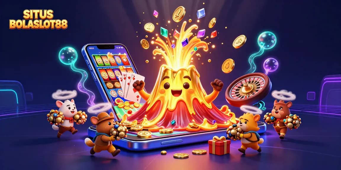 SITUS BOLASLOT88 showcases an explosion of treasures and excitement in a vibrant casino atmosphere.