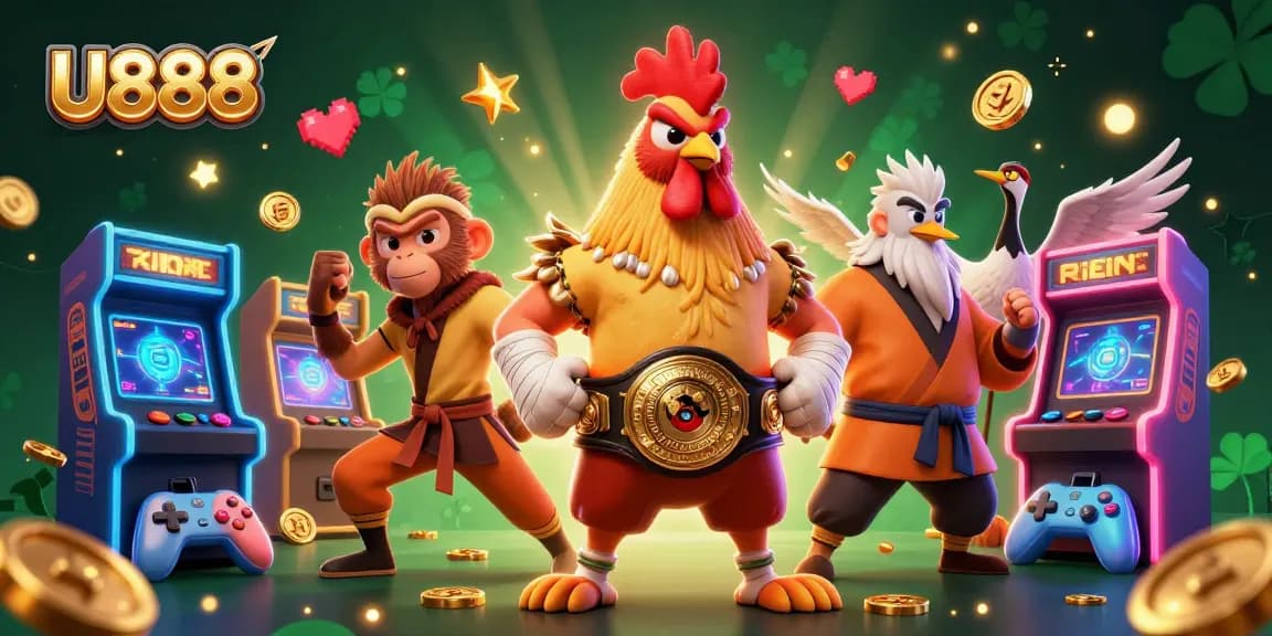 Engage in thrilling U888 gameplay with colorful characters and vibrant casino elements.