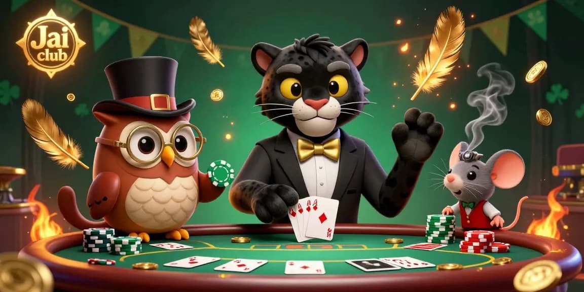 Engage in thrilling card games at Jai club with a stylish panther dealer and lavish elements.