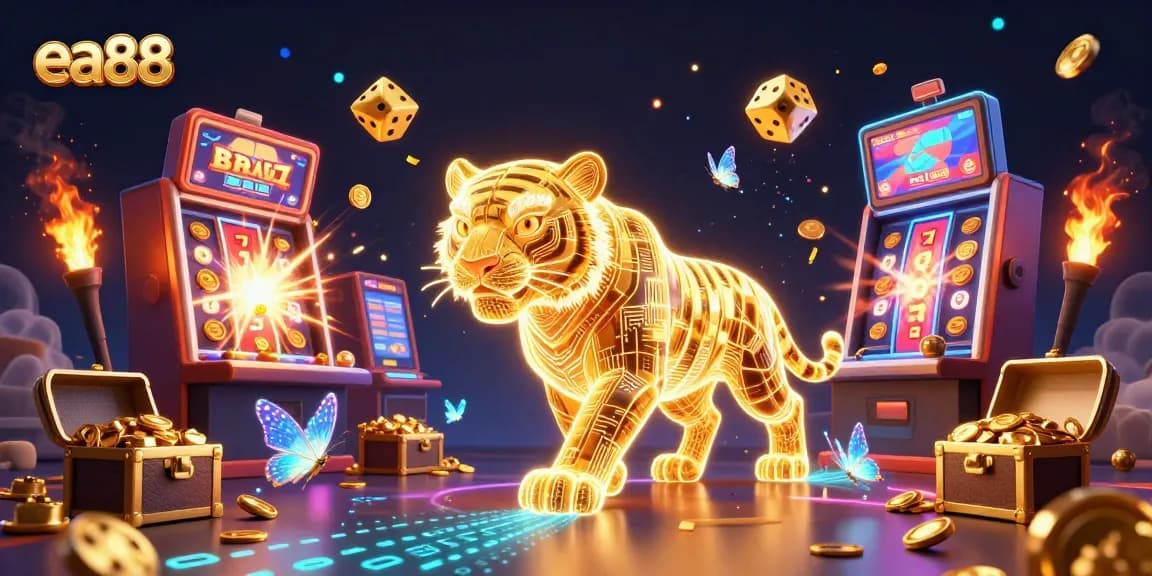 Experience the excitement of ea88's vibrant casino world with a golden tiger and jackpot symbols!