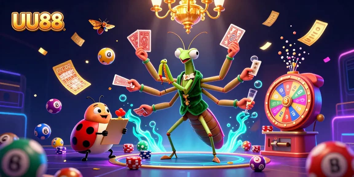 UU88 attracts players with vibrant casino fun illustrated in a lively, colorful scene.