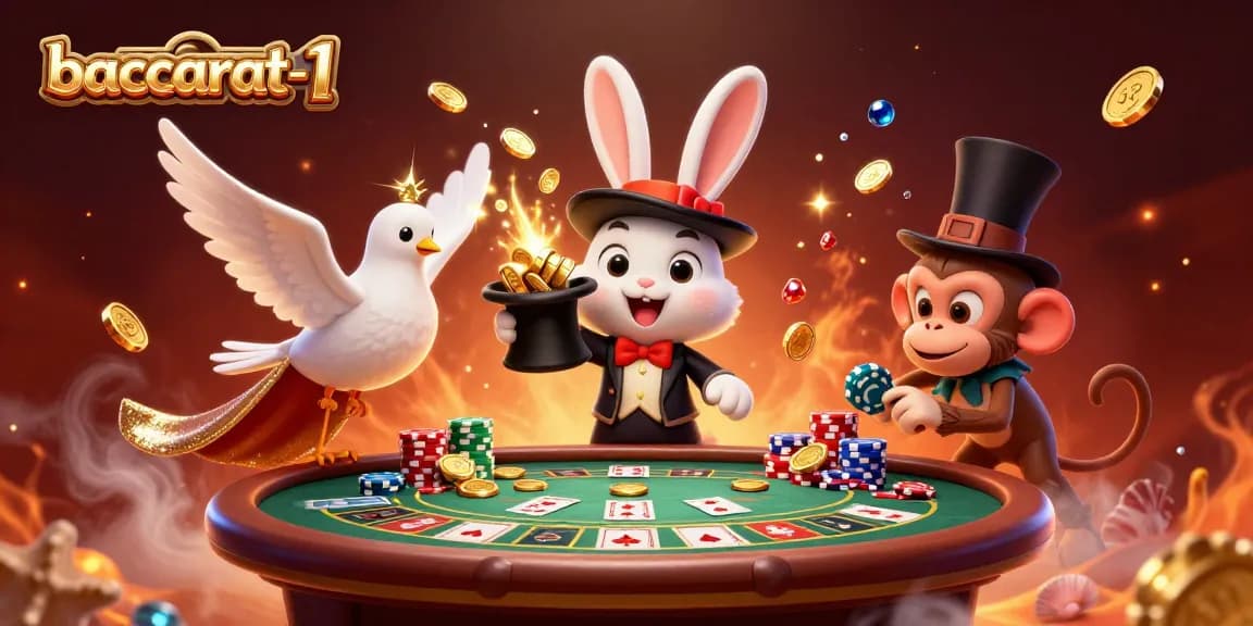 Experience the thrill of baccarat-1 with a magical scene featuring a rabbit, dove, and monkey in action.