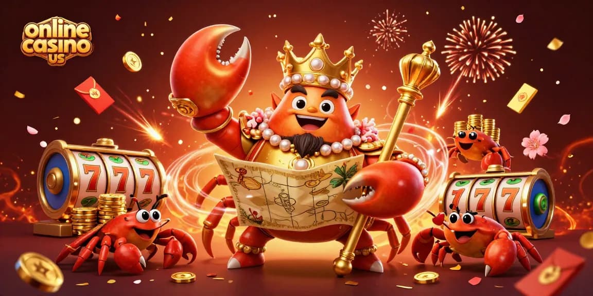 Play exciting games at online casino us with golden crab emperor surrounded by festive elements