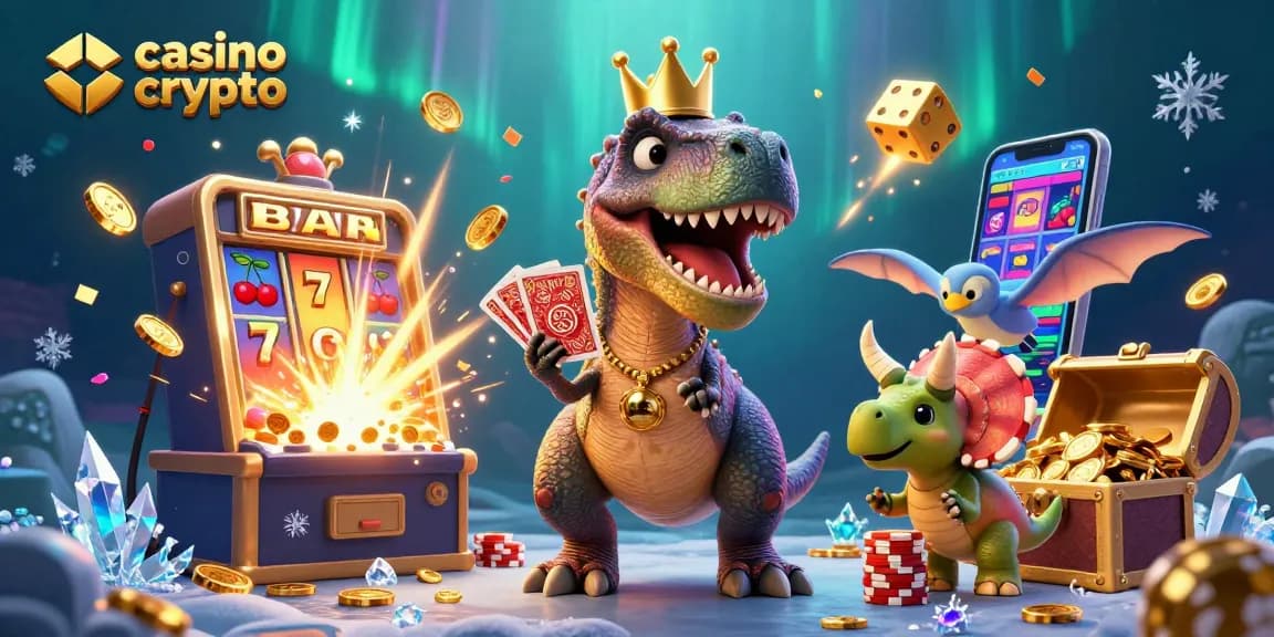 Gagnez gros avec les machines à sous dans ce casino crypto animé incluant un T-Rex jouant aux cartes.