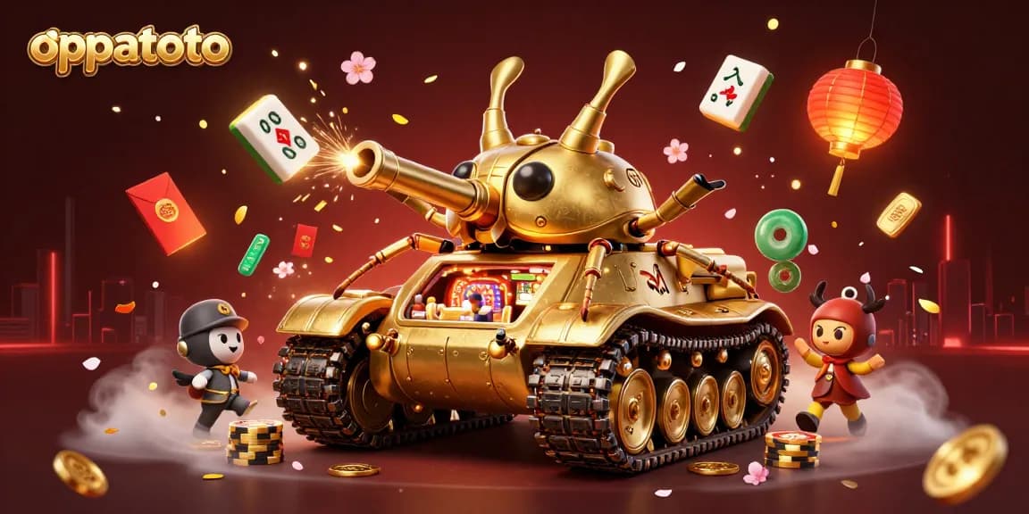 Play thrilling games at oppatoto with a 3D cartoon tank revealing a miniature casino.