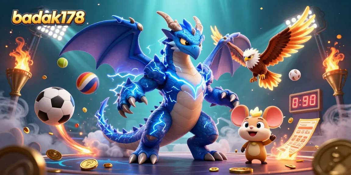 Experience the thrill of badak178 as a powerful dragon and dynamic sports elements collide in this vibrant 3D scene.