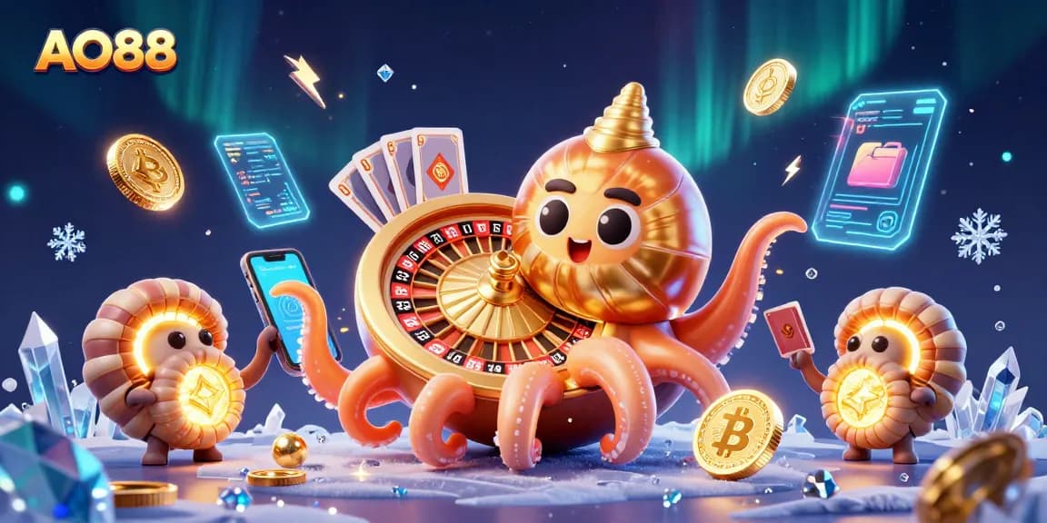 Spin the roulette with AO88's ancient giant nautilus in an exciting casino digital illustration.