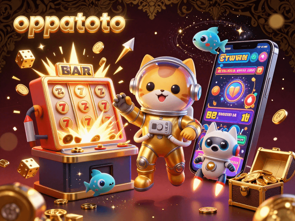 Engage with oppatoto and win big with an explosive 3D casino scene featuring vibrant characters and jackpot thrills.