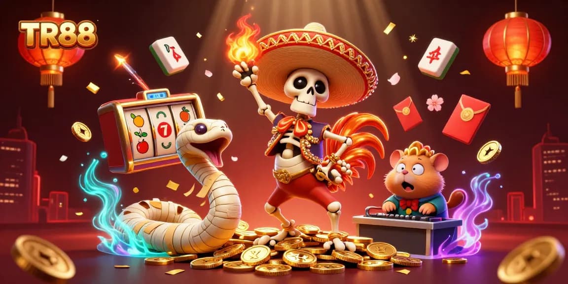 Celebrate wins at TR88 with a vibrant casino scene featuring themed characters and rich visuals
