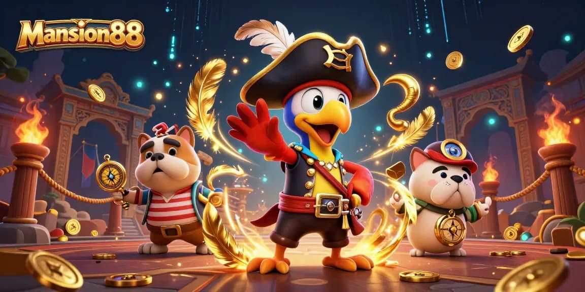 Mansion88's pirate captain and crew navigating an exciting online betting arena.