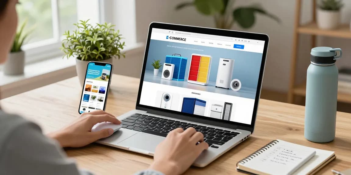 Exploring online air filtration solutions at ebbfilter.com in a modern workspace setting.