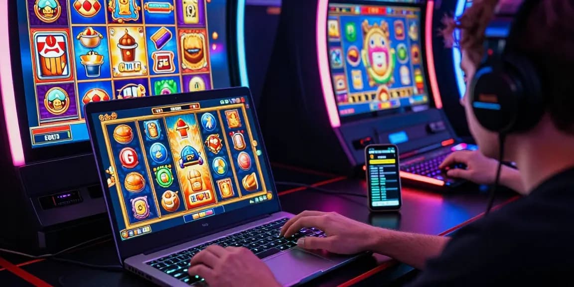 Pengalaman bermain slot88 yang seru dengan set up gaming modern dan mesin slot berwarna-warni.