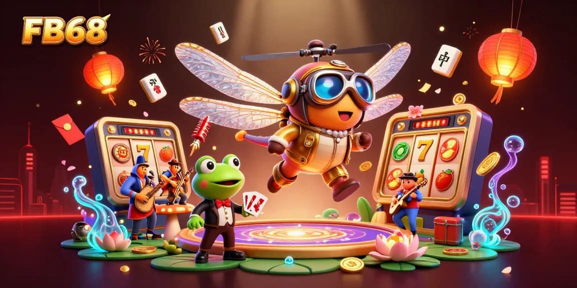 Experience thrilling gameplay and winning opportunities at FB68's vibrant casino scene with lively characters and rich elements.