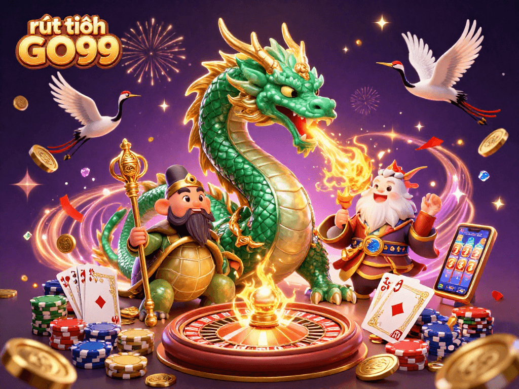 Engage in rút tiền GO99 with a dynamic scene of a jade dragon and gold coins