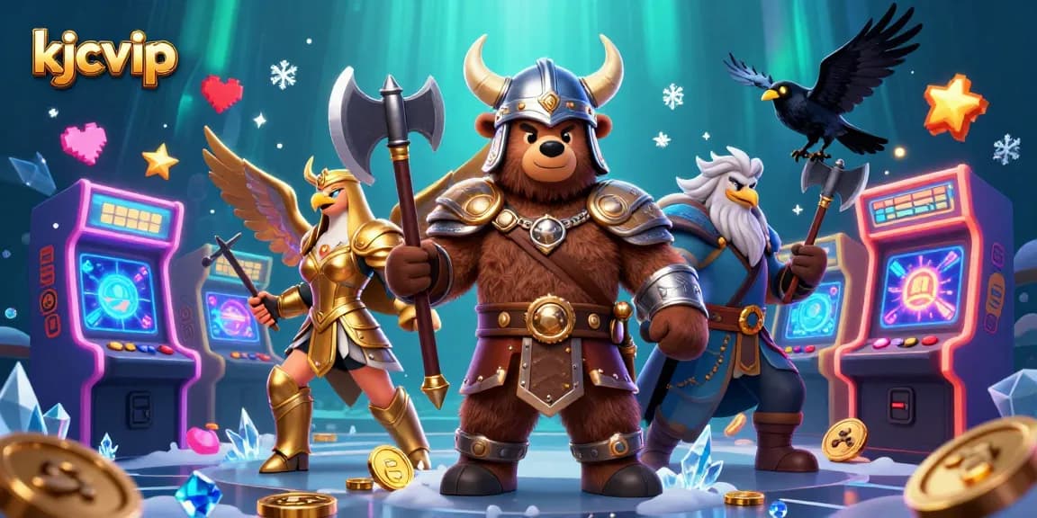 Engage with kjcvip's vibrant gaming world featuring a Viking berserker bear and Valkyrie eagle.