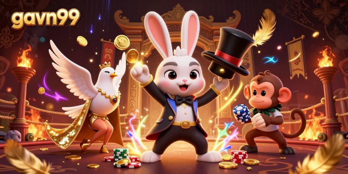 Watch the magician rabbit, glitzy dove, and cheeky monkey engage in thrilling gavn99 online action!