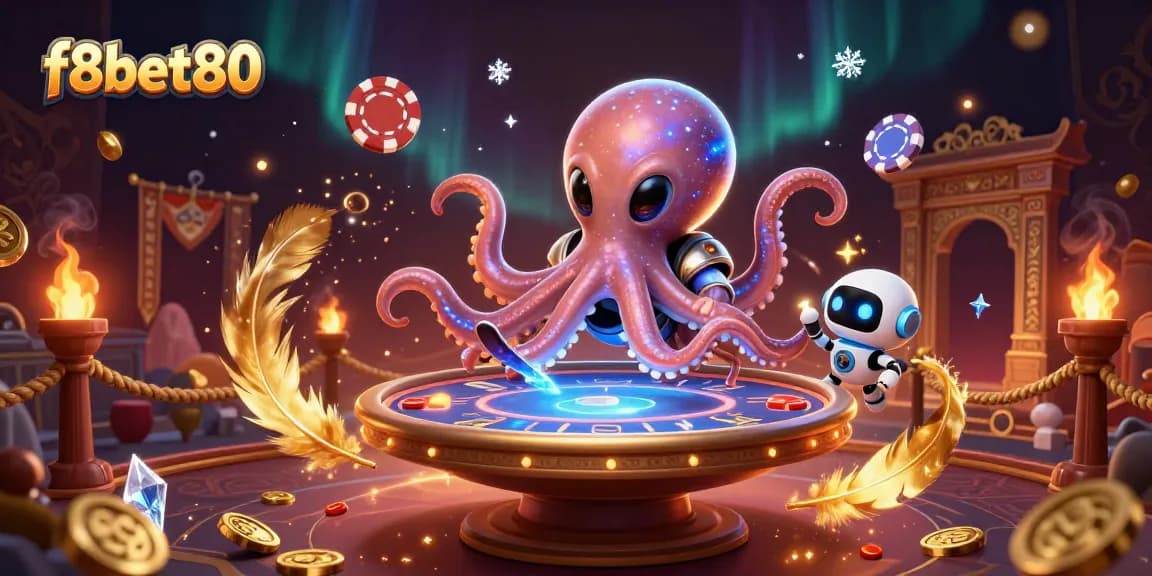 Experience thrilling gameplay with f8bet80's dynamic 3D illustration of an alien octopus at a poker table.
