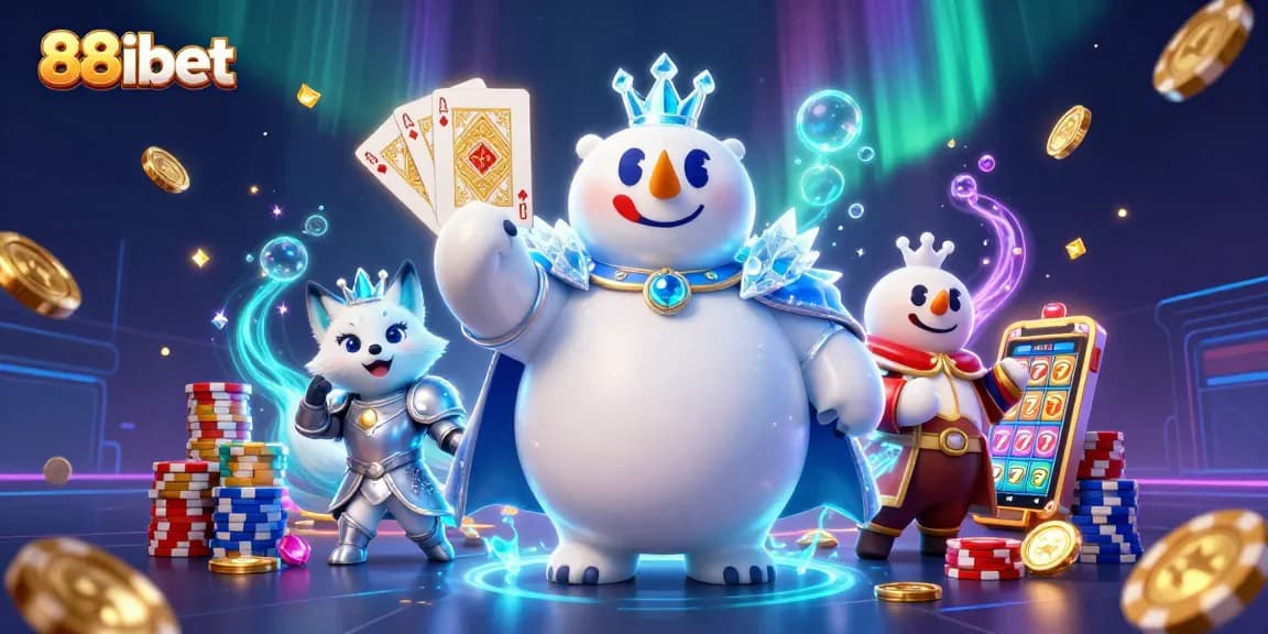 Experience the thrilling world of 88ibet with a dynamic casino scene featuring 3D characters and gaming elements.