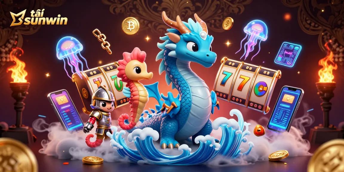 Play and win with tải sunwin, featuring vibrant characters and exciting slots elements.