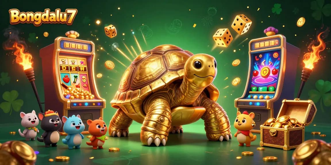 Bongdalu7 captivates with a dynamite scene of animated golden tortoise and thrilling casino elements.