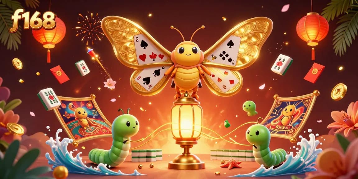 Engage with vibrant f168 gaming scenes featuring the majestic atlas moth and golden casino elements.