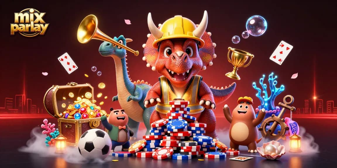Memenangkan taruhan mix parlay yang menarik dengan karakter 3D di tengah gemerlap suasana perjudian.
